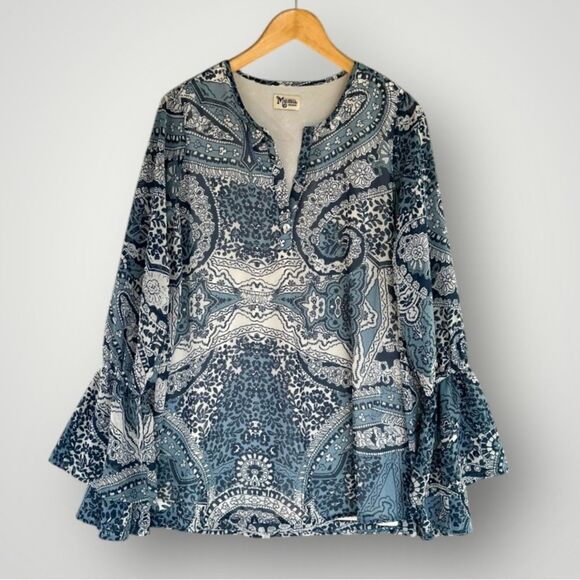 🎉5 for $40 🎉show me your mumu Tunic Top Blouse Shirt Size M Blue - Picture 1 of 7